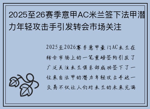 2025至26赛季意甲AC米兰签下法甲潜力年轻攻击手引发转会市场关注